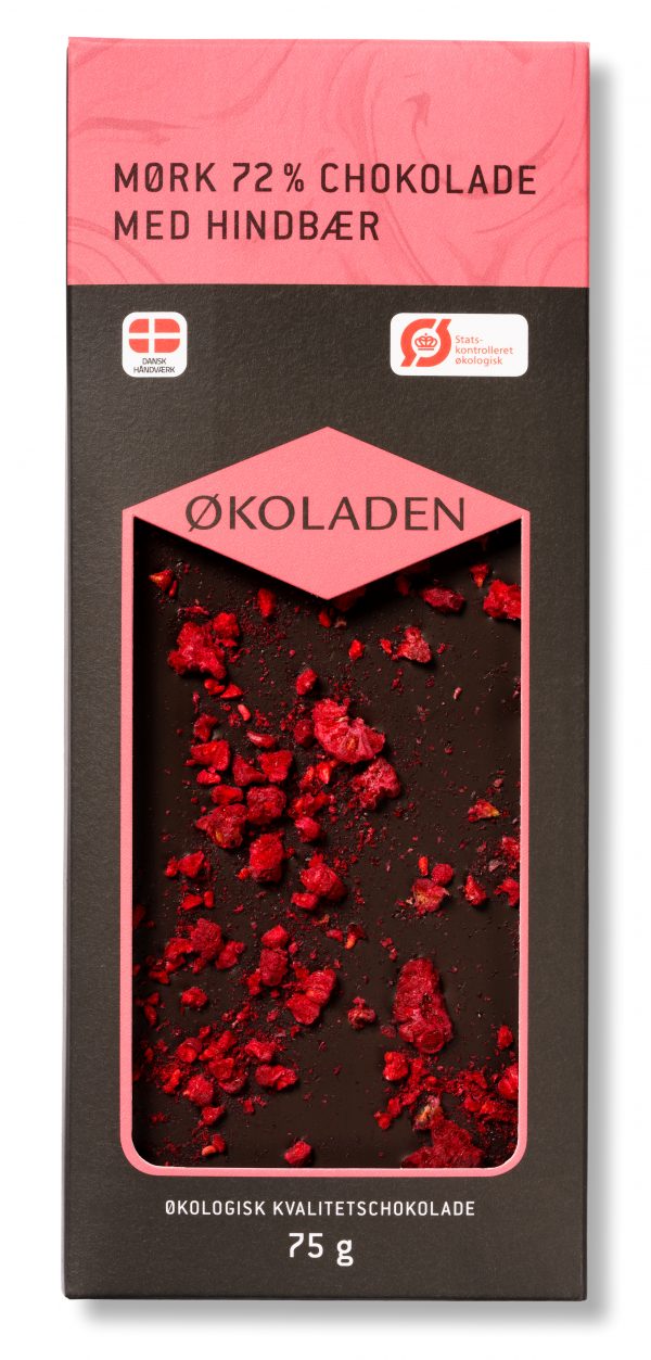 Økologisk mørk chokolade m. hindbær - Økoladen